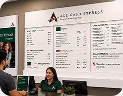 Refreshed ACE Cash Express interior menu board wall