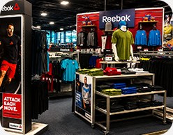 Reebok branded apparel display inside Dick’s Sporting Goods