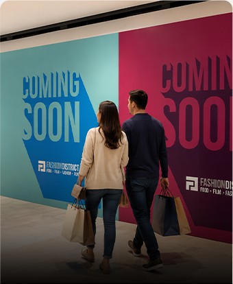 Coming Soon barricade graphics in a shopping centre